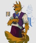 2024 anthro beastly_crimes beastly_crimes_(2024) biped black_nose bow_tie canid canine canis clothing coyote gala_bobs humanoid_hands male mammal shirt simple_background solo topwear waiter yote_(beastly_crimes)