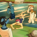 1:1 anthro anthrofied balls bathing butt casual_nudity clothed clothing daigo_(fuze) dartrix dewott flaccid foreskin fuze generation_2_pokemon generation_4_pokemon generation_5_pokemon generation_7_pokemon generation_8_pokemon genitals group hi_res hisuian_decidueye hisuian_form hisuian_samurott hisuian_typhlosion humanoid_genitalia humanoid_heel humanoid_penis hybrid_pokemon keikogi male male/male martial_arts_uniform navel nintendo nipples nude partially_submerged penis pokemon pokemon_(species) pokemon_legends_arceus pokemorph pubes quilava regional_form_(pokemon) riolu river skinny_dipping social_nudity sportswear taiko_(fuze) water wet