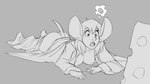 16:9 after_transformation anthro breasts butt cheese dairy_products digital_drawing_(artwork) digital_media_(artwork) female food greyscale hair lying mammal monochrome mouse murid murine nipples on_front rodent solo thought_bubble watsup widescreen