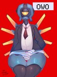 big_butt bulge butt clothing femboy genitals hi_res humanoid legwear machine male new_blood_interactive panties penis richa_picha robot robot_humanoid school_uniform small_penis solo stockings thick_thighs ultrakill underwear uniform v1_(ultrakill) wings