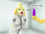 animal_crossing anthro bdsm bodily_fluids bondage bound canid canine canis dialogue diaper domestic_dog female food gag isabelle_(animal_crossing) mammal name_tag nintendo open_mouth_gag padded_room padlockedpadding popsicle restraints shih_tzu solo straitjacket tears toy_dog