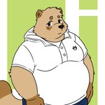 1:1 2024 anthro belly big_belly brown_body canid canine clothing kemono male mammal overweight overweight_male raccoon_dog sangguri_32 shirt simple_background solo tanuki topwear