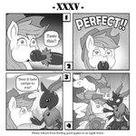 1:1 apple applejack_(mlp) arthropod bodily_fluids changeling clothing comic cowboy_hat earth_pony english_text equid equine female food friendship_is_magic fruit hasbro hat headgear headwear heart_eyes heart_symbol hi_res horse humor insect lepidopteran mammal monochrome moth my_little_pony plant pony queen_chrysalis_(mlp) saliva text vavacung