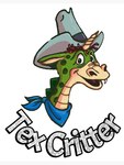 3:4 anthro avg_productions_incorporated blue_clothing clothing cowboy_hat dragon fangs green_body green_scales hair hat headgear headwear horn kerchief letterbox mac_tonight_(artist) male mythological_creature mythological_scalie mythology neckerchief neckwear red_hair scales scalie smile smiling_at_viewer solo tan_body tan_skin teeth tex_critter tex_critters_pizza_jamboree text the_critters_jamboree unicorn_horn