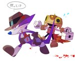 Rating: q
ID: 4442300
Date: 2023-11-29 00:16:05 -0500
Status: active
Score: 16
anthro armor bandage blood blood_on_face blood_on_hand bodily_fluids classic_sonic_(universe) clothing cowboy_hat cowboy_outfit dialogue dipodid duo fang_the_hunter fangs female first_aid_kit footwear fur girdled_lizard gloves handwear hat headgear headwear helmet hi_res japanese_text jerboa lizard male mammal medical_instrument narrow_hips plus2sf purple_body purple_fur reptile rodent scalie scientific_instrument sega sharp_teeth shoes simple_background sonic_superstars sonic_the_hedgehog_(series) speech_bubble sungazer_(lizard) sweat sweatdrop tail teeth text thigh_gap thin_calves thin_legs thin_thighs translated trip_the_sungazer white_background post #4442300