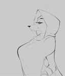 animated anthro canid canine canis eyelashes female flashing flashing_breasts grey_background half-closed_eyes hammerspace hammerspace_breasts hi_res hidden_buxom hood mammal narrowed_eyes nipples sharp_teeth simple_background sketch smile smort_bee solo teeth wolf