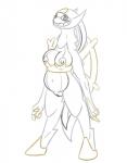 anthro anthrofied arceus breasts female generation_4_pokemon genitals hi_res legendary_pokemon looking_at_viewer monochrome nintendo nipples nude pokemon pokemon_(species) pokemorph posexe pussy simple_background smile solo white_background