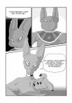 absurd_res bathing beerus border champa clothing collar comic dialogue domestic_cat dragon_ball dragon_ball_super duo egyptian egyptian_clothing english_text felid feline felis greyscale hairless hairless_cat hi_res kamikazetiger krayboost male mammal monochrome slightly_chubby speech_bubble sphynx_(cat) text white_border