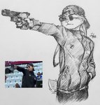 2024 2024_paris_olympics aiming anthro biped clothed clothed_anthro clothed_female clothing disney european_rabbit female female_anthro front_view fur greyscale gun half-length_portrait handgun hi_res holding_gun holding_handgun holding_object holding_pistol holding_ranged_weapon holding_weapon jolyn0710 judy_hopps kim_ye_ji_(olympics) lagomorph leporid mammal monochrome olympics oryctolagus photo_reference pistol portrait rabbit ranged_weapon reference_image signature solo south_korea south_korean_flag standing traditional_media_(artwork) weapon zootopia