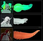 ambiguous_gender black_background black_body black_eyes blitz_(pressure) chainsmoker_(pressure) chart ear_fins fin genitals green_penis grey_body group hair humanoid male marine merfolk multi_eye multi_mouth ovipositor penis penis_chart pressure_(roblox) puppetmaster13uwu red_hair ridged_penis searchlights_(pressure) sharp_teeth simple_background split_form teeth trio white_hair yellow_eyes