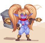 abs absurd_res areola big_breasts big_hair blonde_hair blue_body blue_fur blush blush_lines boots breasts brown_boots brown_clothing brown_footwear brown_gloves brown_handwear clothing eyelashes female footwear fur genitals gloves hair hammer handwear hi_res holding_hammer holding_object holding_tool holding_weapon humanoid humanoid_pointy_ears kilih188 league_of_legends long_hair looking_at_viewer muscular muscular_female navel nipples nude open_mouth pigtails pink_areola pink_nipples poppy_(lol) pupils purple_eyes pussy red_scarf riot_games scarf shoes short_stack simple_background slit_pupils solo tencent thick_thighs tools twintails_(hairstyle) weapon weapon_on_shoulder white_background wide_hips yordle