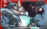 2010 anthro ape bruno_rhynox camera_view duo gor_(tomcat) gorilla haplorhine headlock heart_symbol male mammal muscle_shirt muscular muscular_anthro muscular_male nipples pecs pink_nipples primate rhinoceros speech_bubble tomcat_(artist)