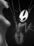 4_fingers absurd_res anthro apode arthropod bdsm black_body black_eyes blush bondage bound breasts clitoris draconcopode duo exoskeleton female fingers flat_chested genitals greyscale hi_res hollow_knight hornet_(hollow_knight) interspecies legless middle_night monochrome non-mammal_breasts nude open_mouth pussy reptile scalie serpentine simple_background smile snake snake_hood team_cherry vine_bondage viper_(x-com) x-com