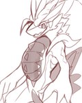 2022 4:5 ambiguous_gender ancient_pokemon anthro apex_build_koraidon digital_drawing_(artwork) digital_media_(artwork) dragon generation_9_pokemon half-closed_eyes hi_res kemono kemorau koraidon legendary_pokemon looking_at_viewer monochrome mythological_creature mythological_scalie mythology narrowed_eyes nintendo open_mouth paradox_pokemon pokemon pokemon_(species) scalie simple_background sketch solo teeth tire white_background white_body