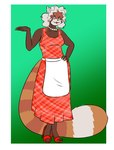 ailurid anthro apron clothing dress faust1173 female footwear gem hair high_heeled_sandals high_heels housewife jewelry mammal necklace open_toe_heels pearl_(gem) pearl_necklace red_panda sandals shoes slingback_heels solo stepfordization white_hair