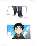 absurd_res black_hair clothed clothing comic digital_media_(artwork) group hair hi_res human human_only male mammal not_furry question_mark rekidesu ren_(rekidesu) solo text walking