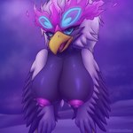 1:1 anthro areola beak big_breasts black_body blubluumon breasts feathers female generation_8_pokemon grabbing_both_knees grabbing_both_legs hair hanging_breasts hi_res hisuian_braviary hisuian_form leaning leaning_forward looking_at_viewer nintendo nipple_dip nipples nude open_beak open_mouth pink_areola pink_nipples pokemon pokemon_(species) regional_form_(pokemon) snow solo white_body white_hair wings