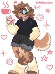 3:4 4_fingers anthro band-aid bandage blep canid canine chainsdoodles clothed clothing collar fingers hand_in_pocket male mammal pockets simple_background solo standing tongue tongue_out white_background