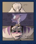 anthro bodily_fluids chimeratechspyro collar comic cum cum_drip cum_in_mouth cum_inside cum_on_brain cum_on_face dialogue drinking drinking_cum dripping excessive_cum excessive_genital_fluids eyewear eyewear_on_head female female_anthro fur genital_fluids goggles goggles_on_head hi_res in_heat internal leaking_cum lombax mammal patreon purple_body purple_fur purple_stripes ratchet_and_clank rift_apart rivet_(ratchet_and_clank) sony_corporation sony_interactive_entertainment stripes white_body white_fur