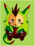 2016 2_toes 3_fingers ambiguous_gender apple border brown_body brown_eyes brown_fur brown_nose brown_tail_tip claws colored digital_drawing_(artwork) digital_media_(artwork) dipstick_tail feet feral finger_claws fingers food front_view fruit fur generation_6_pokemon green_background green_body green_fur green_tail holding_apple holding_food holding_fruit holding_object looking_aside markings mouth_closed nintendo orange_pawpads pawpads plant pokemon pokemon_(species) pupils quilladin shaded shadnoir simple_background sitting solo tail tail_markings toe_claws toes white_border white_claws white_pupils