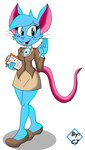 2023 anthro biped blue_body blue_eyes blue_fur blue_hair bottomwear buckteeth clothed clothed_anthro clothed_female clothing colored digital_drawing_(artwork) digital_media_(artwork) female female_anthro freckles frosttezuka7 fur hair hi_res mammal mia_mouse mouse murid murine pencil_skirt rodent skirt solo tail teeth topwear whiskers