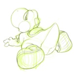 1:1 anthro anus clothing cotora dinosaur female footwear genitals green_yoshi mario_bros monochrome nintendo prehistoric_species pussy raised_tail reptile scalie shoes simple_background solo tail tailbutt thick_tail white_background yoshi