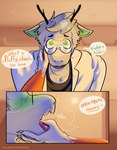 anthro clothing coat comic comic_panel deer dialogue duo female hi_res kellsmiley lab_coat male male/female mammal mouth_shot open_mouth oral_fixation sergal seth_(odiseth) tongue tongue_out topwear