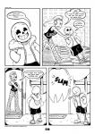 2017 animated_skeleton bone c-puff comic english_text eye_patch eyewear female fish hi_res humanoid male marine monochrome sans_(undertale) skeleton speech_bubble text undead undertale undertale_(series) undyne url