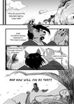 absurd_res anthro asian_clothing aucaailin canid canine canis clothing comic dialogue east_asian_clothing english_text female gaudiestabyss27 hair hi_res hill japanese_clothing kimono mammal monochrome mountain plant tail text tree willow_(gaudiestabyss27) wolf