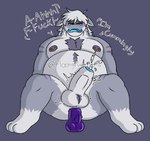 anthro big_penis bodily_fluids cum dildo dragon ejaculation foreskin genital_fluids genitals hornypurpproto hudson_(huddsies) male mythological_creature mythological_scalie mythology nipple_piercing nipples penis piercing scalie sex_toy slightly_chubby slime solo