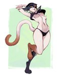 3:4 anthro bottomwear clothed clothing domestic_cat ear_piercing epic_games felid feline felis female fortnite hat headgear headwear hi_res mammal meow_skulls niktarin nipple_piercing nipples one_eye_closed panties pants partially_clothed piercing raised_arms simple_background smile smiling_at_viewer solo t-shirt_lift tail underwear