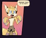 anthro bandaged_hands bigdad blonde_hair blue_eyes bottomwear canid canine clothed clothing comic fist fox fur hair inner_ear_fluff male mammal miles_prower miles_prowr_(bigdad) narrow_hips sega shorts solo sonic_the_hedgehog_(series) thin_calves thin_legs thin_thighs topless topless_anthro topless_male tuft yellow_body yellow_fur