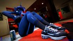 16:9 3d_(artwork) 4k absurd_res anthro beverage_can clothing cryowolf9 digital_media_(artwork) equid exercise footwear friendship_is_magic glistening glistening_body glistening_legs hasbro herm hi_res intersex mammal my_little_pony princess_luna_(mlp) shirt shoes sneakers socks solo tank_top topwear widescreen workout