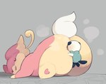 ambiguous_penetration audino balls big_butt blue_body blue_tail blush bodily_fluids butt dodudoru duo eyes_closed face_on_butt female generation_5_pokemon genitals grey_background hi_res hug huge_butt hugging_another hugging_butt lying male male/female multicolored_body musk nintendo on_front open_mouth open_smile oshawott penetration pink_body pokemon pokemon_(species) sex simple_background size_difference smile sweat tail tan_body thick_tail white_body white_tail