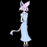 1:1 alpha_channel clothed clothing dress ears_up eeveelution espeon female footwear generation_2_pokemon hair hand_behind_back hiddenbird nintendo pokemon pokemon_(species) purple_body purple_hair shoes simple_background socks solo standing tail transparent_background triandra_(hiddenbird) unimpressed