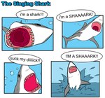 ambiguous_gender bubble chris_vangompel comic dialogue english_text feral fish gills great_white_shark mackerel_shark marine open_mouth shark simple_background solo teeth text the_singing_shark white_background white_shark