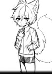 absurd_res anthro canid canine canis clothing domestic_dog femboy hi_res kemono korean_jindo male mammal monochrome solo spitz tracksuit yamantauwu