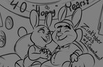 2023 anthro banner bonnie_hopps clothed clothing conditional_dnp detailed_background disney dress duo eyes_closed female furniture hand_holding hat headgear headwear hi_res husband_and_wife inktober inside lagomorph leporid male mammal married_couple mature_female mature_male monochrome picture_frame rabbit sofa stu_hopps tangerine_(artist) text whiskers zootopia