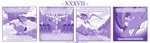 4koma ambiguous_gender anthro base_one_layout cannon clothing comic dialogue disaster_dragon dragon duo english_text feral four_frame_image hi_res mask melee_weapon monochrome musical_note musical_symbol mythological_creature mythological_scalie mythology one_row_layout profanity purple_theme ranged_weapon scalie spade_tail speech_bubble symbol tail text vavacung weapon wings