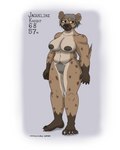 2023 4:5 absurd_res anthro arm_scar brown_body brown_eyes brown_fur colored dark_nipples dipstick_limbs female fur grey_hair hair hi_res hyena jaqueline_(panzerschreckleopard) leg_scar mammal mature_female messy_hair musclegut muscular navel notched_ear panzerschreckleopard pubes scar slightly_chubby slightly_chubby_female solo spotted_hyena