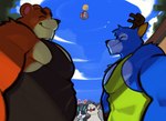 2024 anthro barazoku bear biceps big_muscles biped blue_body blue_fur brown_body brown_fur countershade_fur countershading deer duo_focus eyes_closed fur group hi_res male mammal muscular muscular_anthro muscular_male pecs rygel_spkb white_body white_countershading