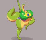 absurd_res alligator alligatorid anthro big_breasts bottomwear brazil breasts clothing crocodilian dotty_(jovi_cap) female green_body hi_res huge_breasts jovi_cap reptile scalie shirt shorts solo tail thick_thighs topwear