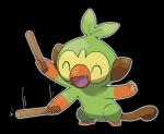 2019 alpha_channel cute_fangs eyes_closed feral full-length_portrait generation_8_pokemon grookey happy hi_res holding_object mammal nintendo official_art open_mouth pokemon pokemon_(species) portrait primate smile solo stick unknown_artist