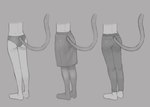 ambiguous_gender anthro bottomwear clothing faceless_ambiguous faceless_anthro faceless_character feet felid feline female furgonomic_bottomwear furgonomics grey_background hi_res humanoid lower_body_focus mammal monochrome neco-arc pants rear_view simple_background skirt soaphisoap standing tail tsukihime type-moon underwear