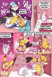 2023 absurd_res anthro anus bottomless clothed clothed/nude clothed_sex clothing comic cosplay_pikachu_(costume) dialogue english_text female female/female fuf fur generation_1_pokemon generation_4_pokemon genitals heart_symbol hi_res inside looking_pleasured nintendo nude oral pachirisu pikachu pikachu_belle pikachu_pop_star pokemon pokemon_(species) profanity pussy sex speech_bubble text the_maid_(petokikka) tribadism vaginal white_body white_fur yellow_body yellow_fur