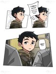 black_hair clothed clothing comic dialogue digital_media_(artwork) english_text group hair hi_res human human_only male mammal not_furry question_mark rekidesu ren_(rekidesu) text walking