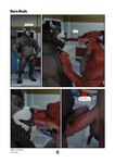 3d_(artwork) absurd_res anthro balls big_penis bovid bovine brown_body brown_fur buru_(buruthebull) buruthebull comic dialogue digital_media_(artwork) dragon_(maxwellshiba) duo english_text erection foreskin fur genitals hi_res horn humanoid_genitalia humanoid_penis kissing lunjy_(maxwellshiba) male male/male mammal muscular muscular_male nude penis scalie tail text tongue