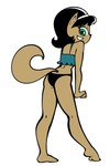 2024 absurd_res anthro barefoot black_hair butt clothing crop_top domestic_cat feet felid feline felis female full-length_portrait green_eyes hair hi_res kitty_katswell looking_at_viewer m4nzel mammal nickelodeon panties portrait pose rear_view shirt simple_background solo standing t.u.f.f._puppy tail tan_body topwear underwear white_background