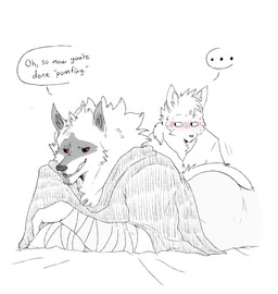 Rating: s
ID: 5726630
Date: 2025-07-22 13:28:10 -0400
Status: active
Score: 32
anthro arm_wrapping arm_wraps blush bodily_fluids bottomwear butt canid canine canis cheek_tuft cloak clothing crossed_arms death_(puss_in_boots) dialogue dreamworks duo ellipsis english_text eyebrows fabric facial_tuft fluffy fox fuzzy grin half-closed_eyes haru_(haru_karoto) harukaroto head_tuft hi_res inner_ear_fluff looking_at_another looking_at_partner looking_back lying male male/male mammal monochrome narrowed_eyes neck_tuft nervous nervous_sweat on_front pants pointy_ears poncho prick_ears puss_in_boots_(franchise) raised_eyebrow red_eyes romantic romantic_couple shirt shy simple_background size_difference smile smug speech_bubble sweat tail teasing teeth text topwear tuft white_background wolf wrapped_arms wraps post #5726630