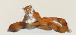 4_toes 5_fingers anthro biped breasts feet felid female fingers fluffy fluffy_tail fur green_eyes hybrid long_tail lounging lying mammal masked_lion multicolored_body multicolored_fur nude pantherine simple_background snow_leopard solo tail tiger toes